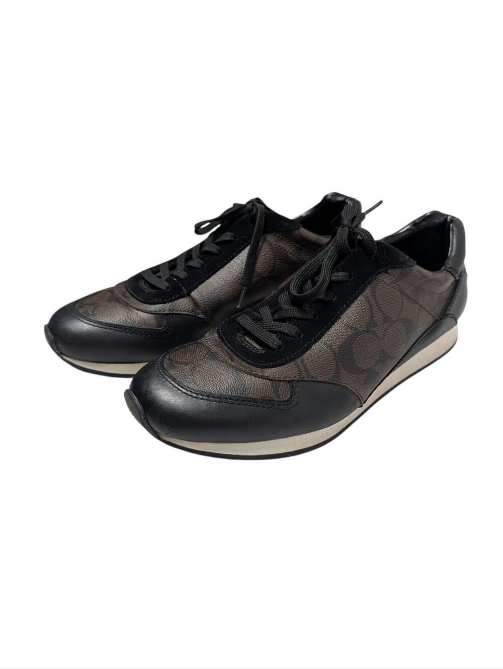 COACH Rebecca Signature Brown/Black Lace-Up Low Top Women’s Sneakers Q6735